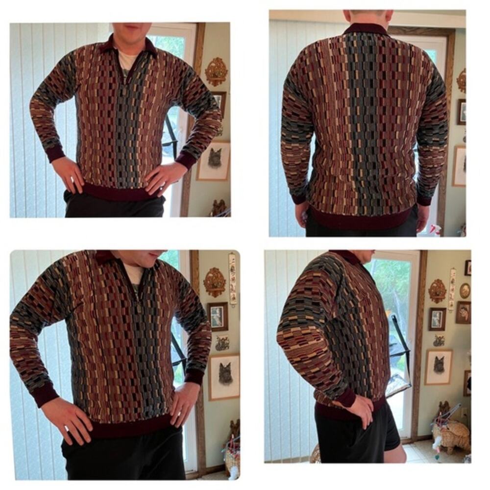 Tundra Vintage Mercerized Cotton Zip Textured Grandpa Slim Fit sweater Mens L - Picture 11 of 11